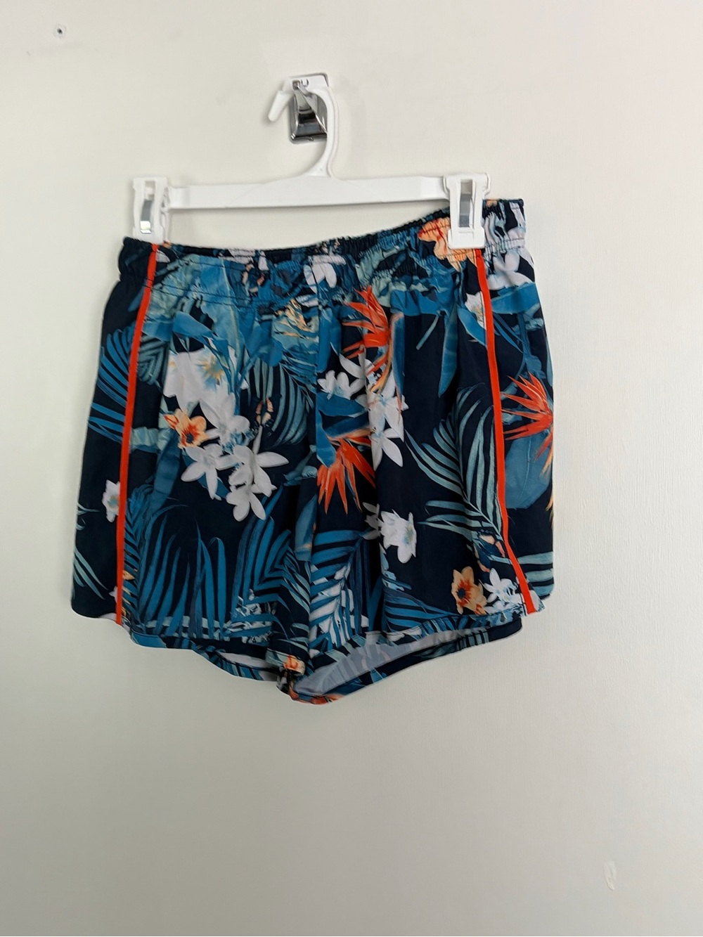 Xersion Tropical Floral Athletic Shorts in Navy, Teal and Orange